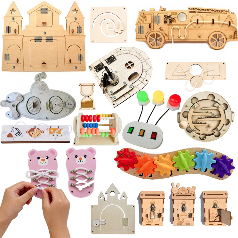 Montessori Wooden Busy Board Toddler - DIY Montessori Papan Sibuk Aksesoris Kayu