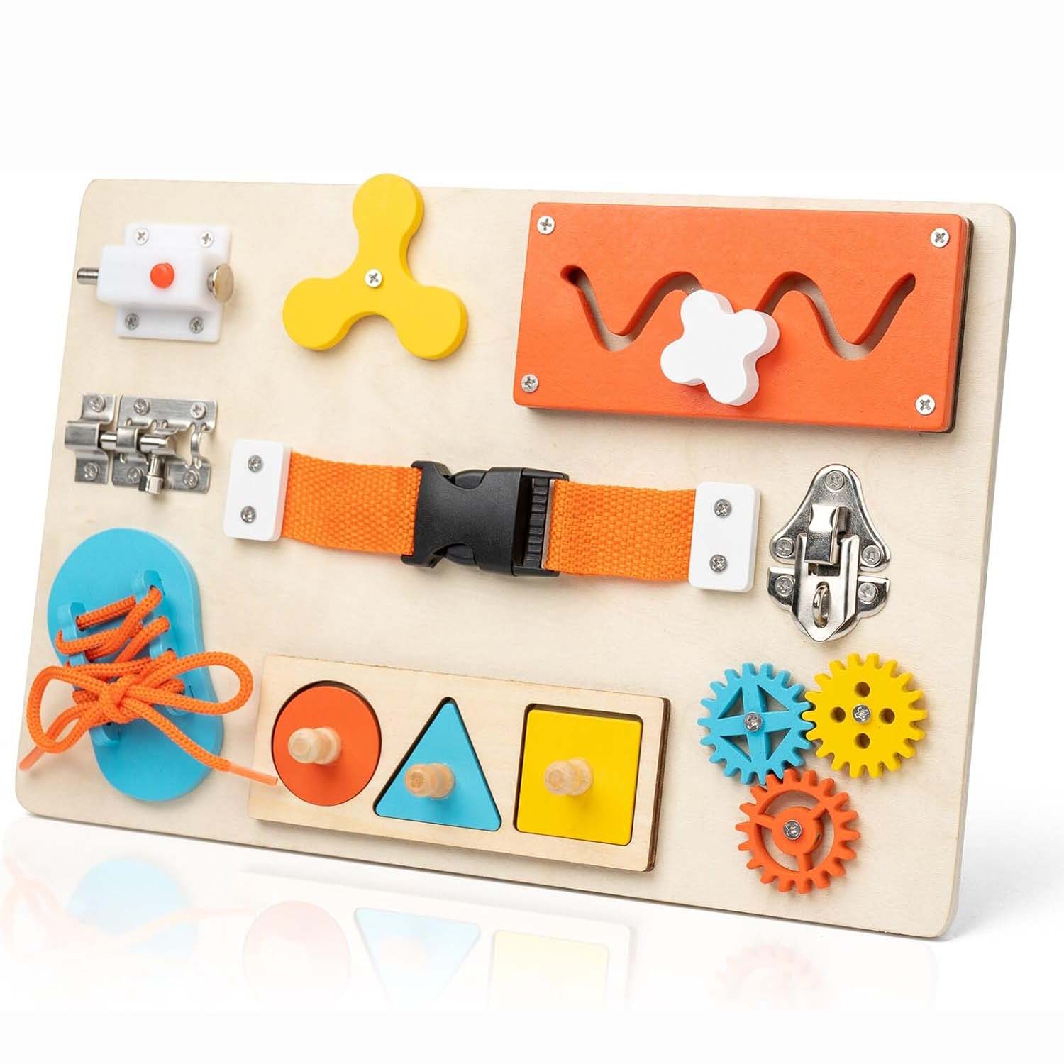 Montessori Wooden Busy Board Toddler - Papan Aktivitas Montessori untuk Balita, Papan