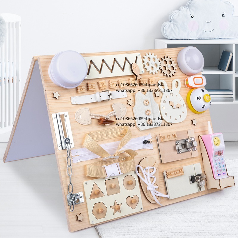 Montessori Wooden Busy Board Toddler - Mainan Aktivitas Sensorik Kayu Montessori Busy