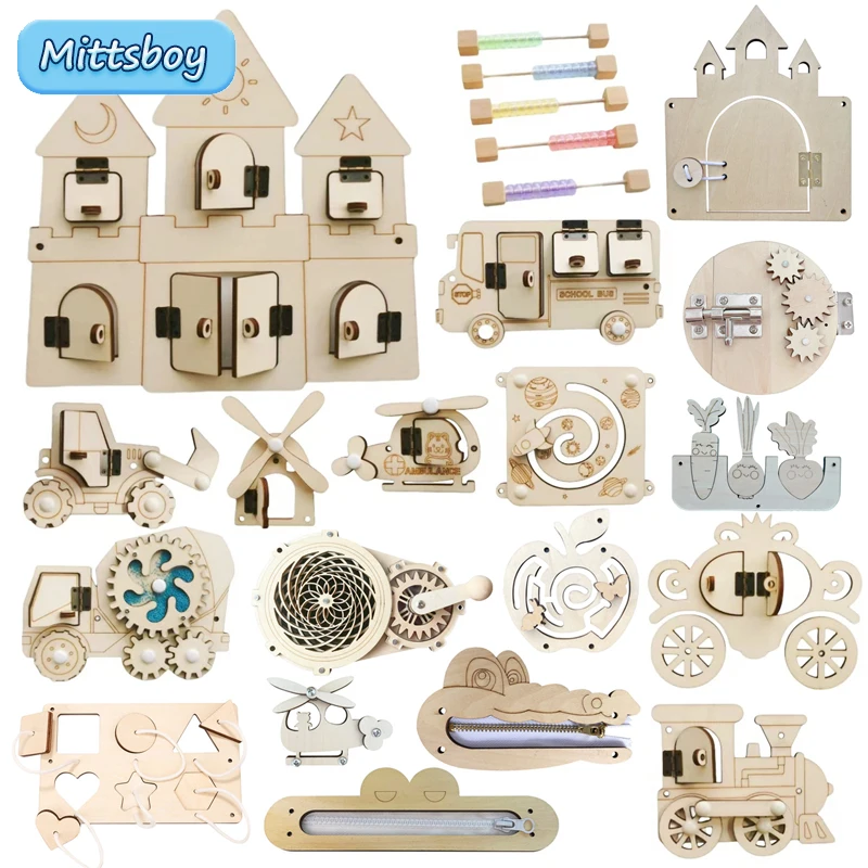 Montessori Wooden Busy Board Toddler - Montessori papan sibuk DIY Aksesori kayu