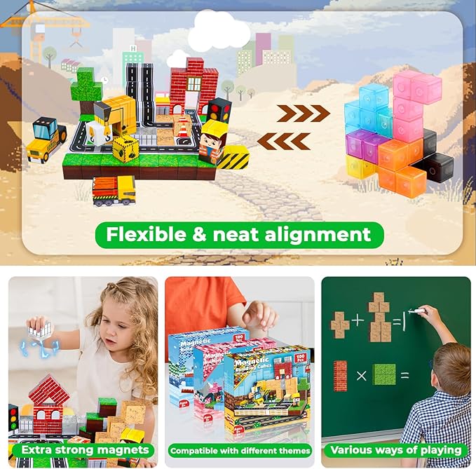 100 Buah Blok Magnetik, Blok B - Magnetic Building Tiles Set 100Pcs ulasan dan harga
